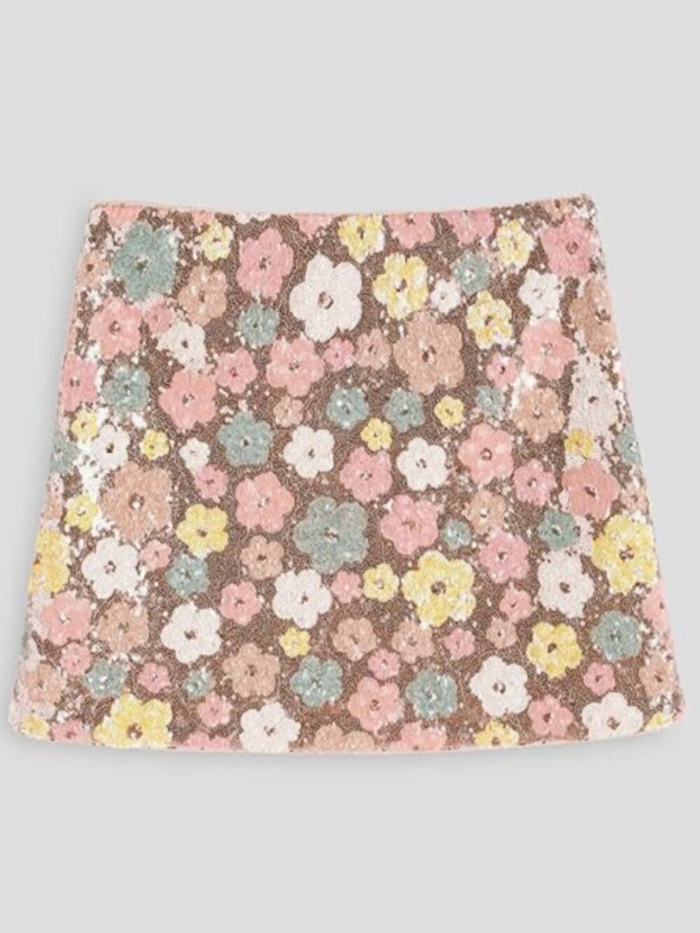 Sequin Floral Gold and Pastel Hippie Mini Skirt Size XS Date Night Going Out \